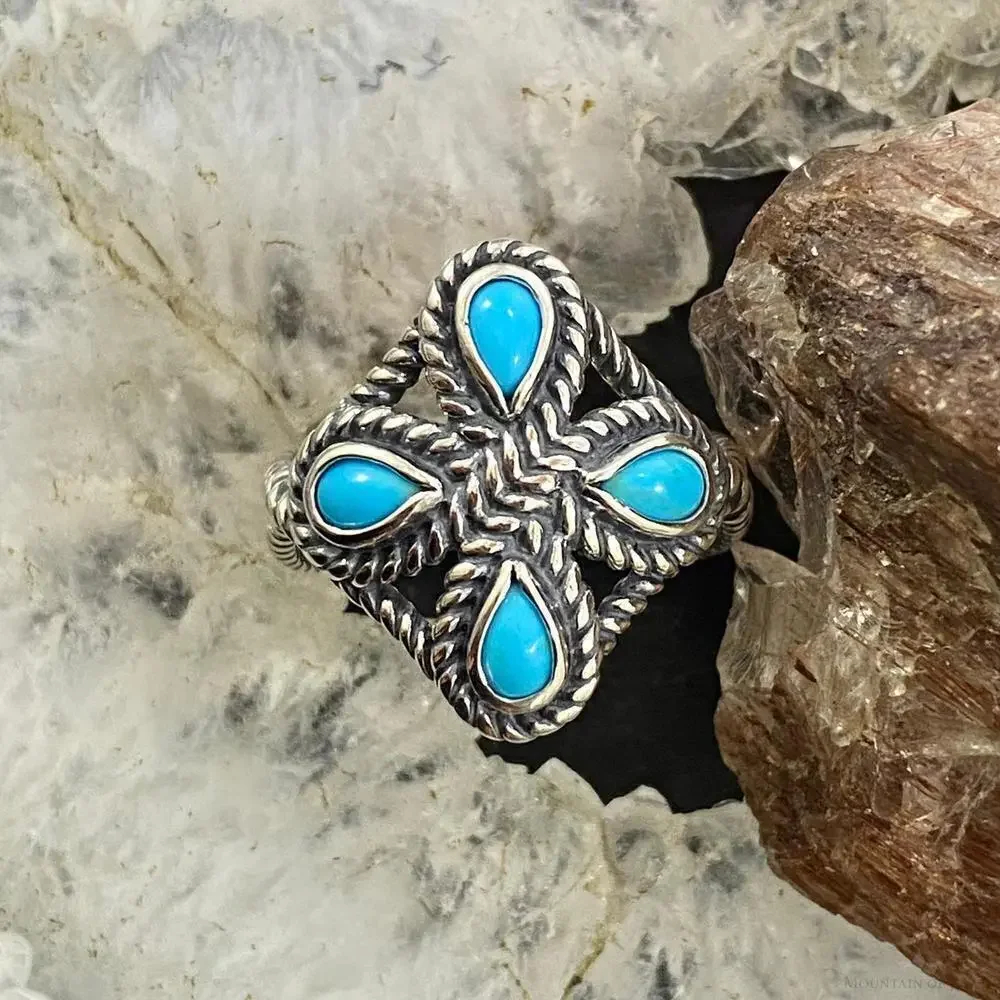 Carolyn Pollack Sterling 4 Sleeping Beauty Turquoise Decorated Cluster Ring
